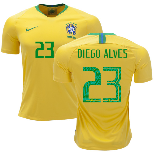 Brazil #23 Diego Alves Home Soccer Country Jersey - Click Image to Close
